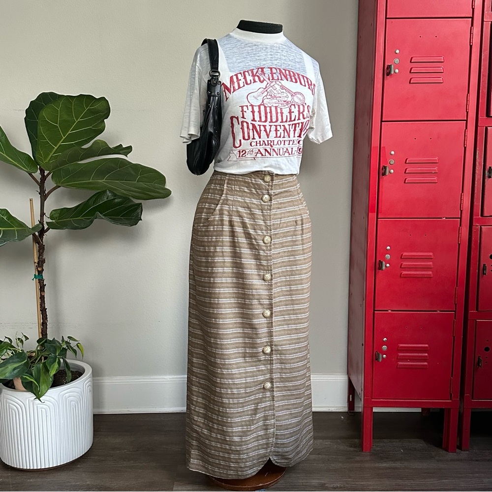 Chic brown white full Button-Down Striped Pencil … - image 6